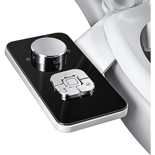 SAMODRA Bidet Attachment, Non-Electric Cold Water Bidet Toilet Seat Attachment with Pressure Controls, Retractable Self-Cleaning Dual Nozzles for Frontal & Rear Wash - Black