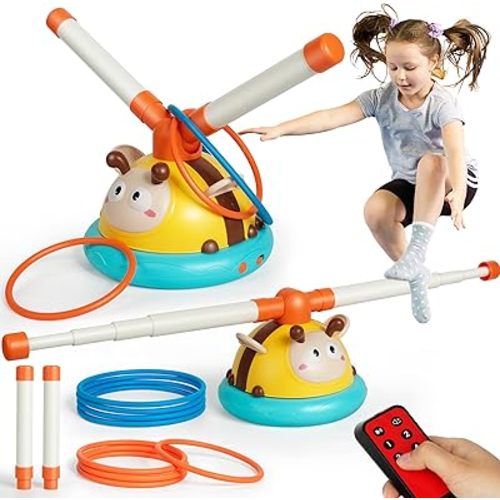2-in-1 Musical Jump and Toss Ring Game Toy, Outdoor Toys for Kids Ages 4-8 and Toddler 1-3, 3-5, Indoor and Outside Jump Toy with 4 Speeds and Remote Control