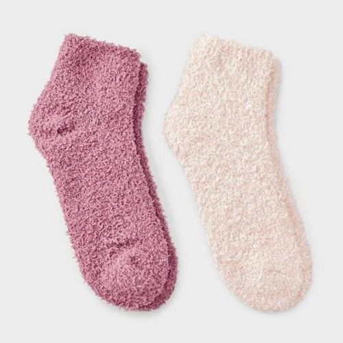 Women's Marled 2pk Cozy Ankle Socks - Auden™ Pink/Peach One Size