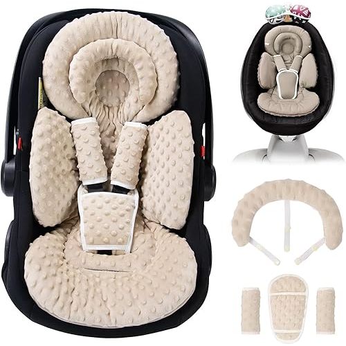 TinlyFinly Infant Car Seat Insert with Extra Cushion for Preemie to Toddler, Reversible Newborn Carseat Insert for Baby Head Body Support, Fits for Stroller, Baby Swing, Bouncer - Dots, Beige