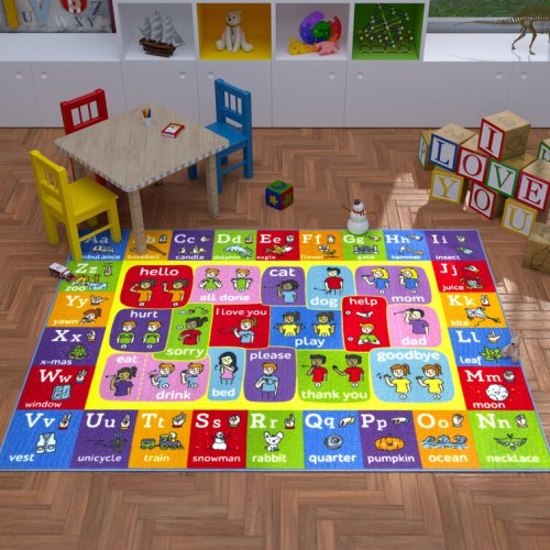 ABC Alphabet ASL Sign Language Learning Game Play Non Slip Kids Rug Carpet Classroom Playroom Mat