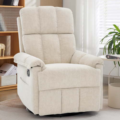 Korser 360°Swivel Recliner Chair for Adults with Side Pockets,Small Rocking Recliner for Small Spaces for Living Room,Nursery,Beige