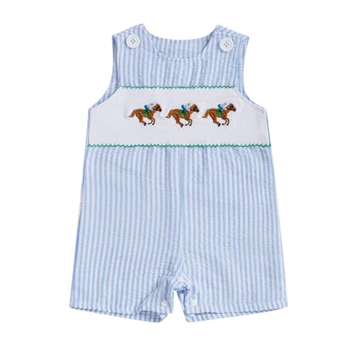 Arvbitana Newborn Baby Boys Sleeveless Seersucker Romper One Piece Straps Overalls Striped Jumpsuit Summer Smocked Clothes