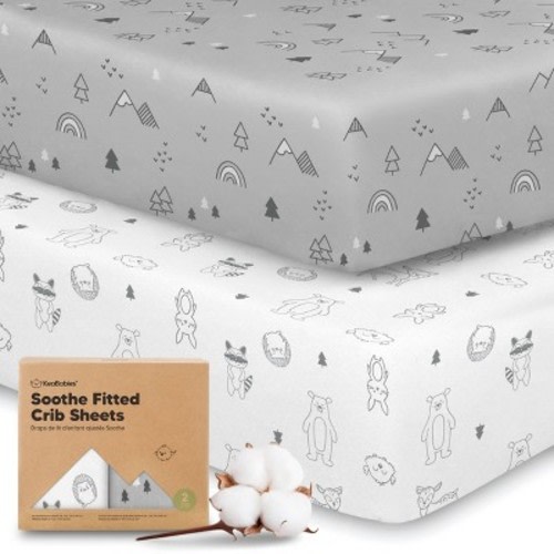 KeaBabies 2pk Soothe Fitted Crib Sheets Neutral, Organic Baby Crib Sheets, Fits 52x28 Standard Nursery Baby Mattress