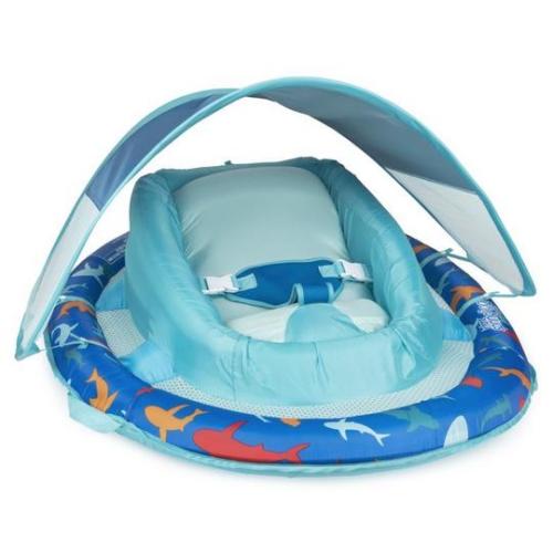 SwimWays - Infant Baby Spring Float with Adjustable Sun Canopy - Blue Shark