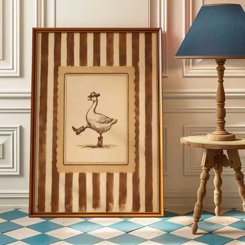 Silly Cowboy Goose Wall Art Print – Funny Western Dancing Duck Poster, Silly Goose Nursery Decor, Rustic Vintage Cowboy Artwork