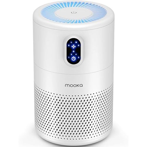 MOOKA Air Purifiers for Home Large Room up to 1076ft², H13 True HEPA Air Filter Cleaner, Odor Eliminator, Remove Smoke Dust Pollen Pet Dander, Night Light, B-D02L White