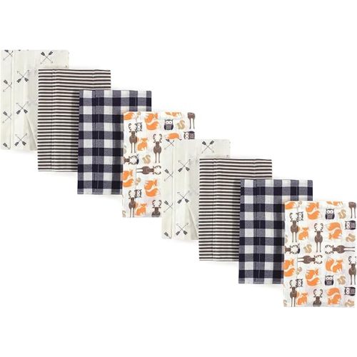 Hudson Baby Cotton Poly Flannel Burp Cloths Multipack, Forest 8-Pack, One Size