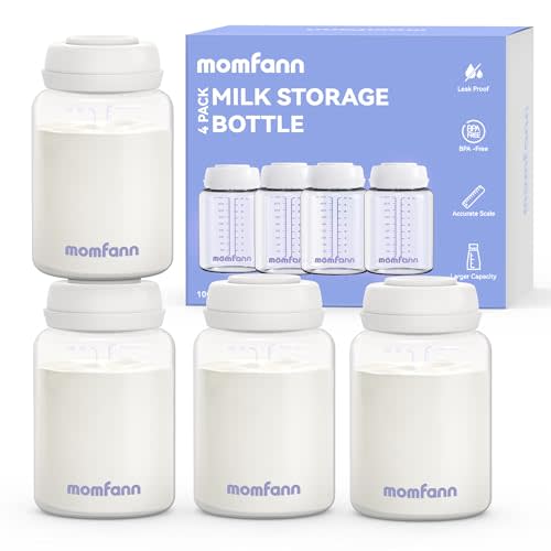 MOMFANN Breastmilk Storage Bottle 4 Pack, 10oz Milk Storage Bottle – Wide-Neck Fit for Most Nipples, Leak-Proof, BPA-Free, for Fridge & Travel