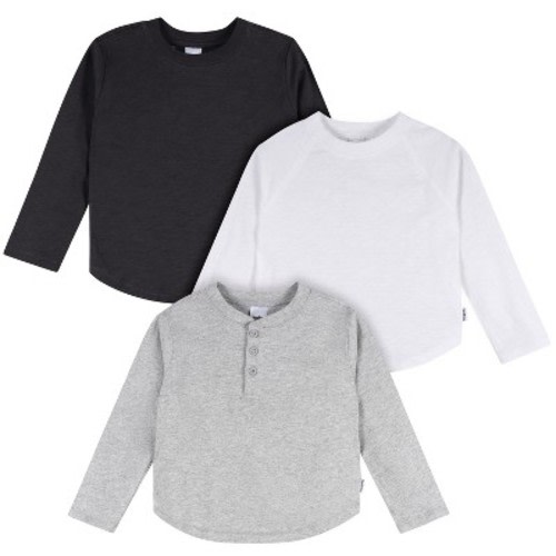Gerber Baby Boys' 3-Pack Long Sleeve Shirts, Black/White/Grey, 12 Months