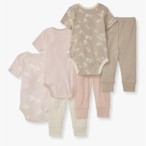 Burt's Bees Baby Unisex Baby 6-Piece Bodysuit and Pant Set, 100% Organic Cotton Infant Outfit Baby Essentials