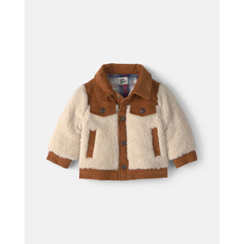 Baby Boy Color Block Teddy Fleece Jacket - Khaki/Cream - OshKosh B'gosh | Carter's
