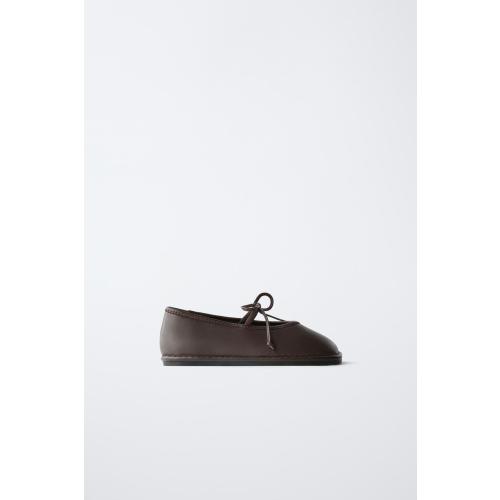 LEATHER BALLET FLATS - Brown | ZARA United States