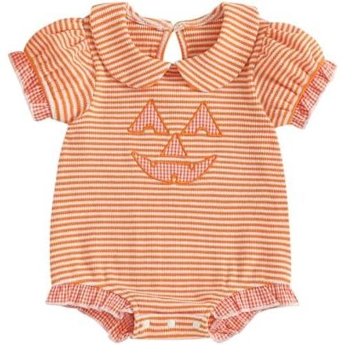 Baby Girl Halloween Outfit Pumpkin Ghost Bubble Smocked Romper Newborn Plaid Bodysuit Infant Fall Winter Clothes