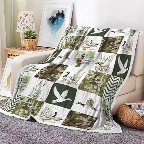 Mallard Duck Blanket Hunting Theme Wild Animal Cabin Duck Pattern Plush Throw Blanket Soft Fuzzy Flannel Blanket for Bed Couch Sofa Home Decor