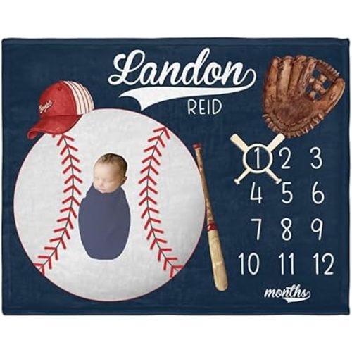 Customized Baby Milestone Blanket for Boys & Girls, Boy Baseball Milestones Blanket, Baby Boy Milestones Throw's, Personalized Newborn Throw's, Baby's Sports Throw