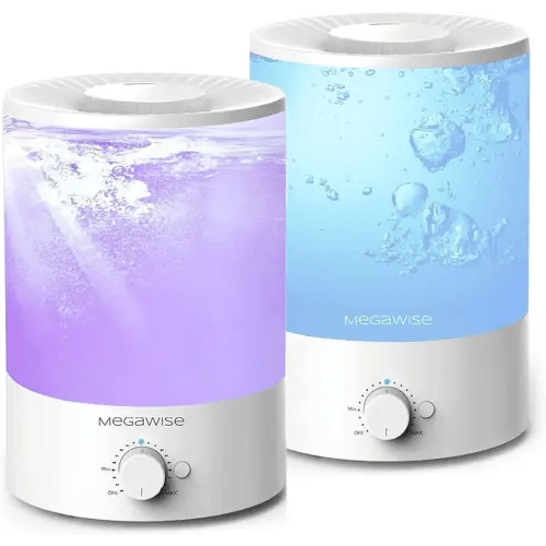 MEGAWISE 2 pack 3.5L Ultrasonic Cool Mist Humidifier – Top-Fill, Essential Oil Diffuser, Quiet Operation, Night Light, Auto Shut-Off for Home & Office (2)