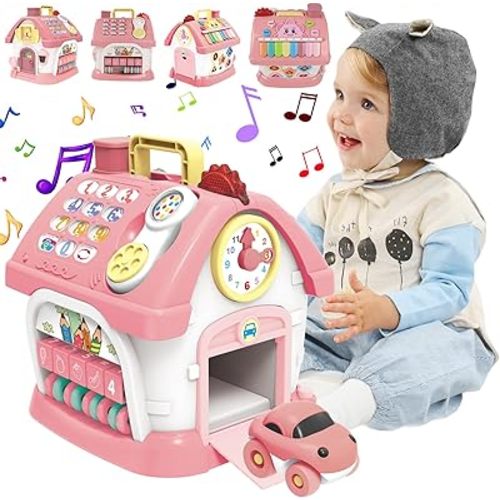 Montessori Toys for 1+ Year Old Girls,Baby Musical Toys for Toddler 8 in 1 Multi-Functional Smart Learning House,Educational Toys for Kids,First Christmas and Birthday Gifts for Baby Girls (Pink)