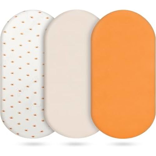 Baby Bassinet Sheets Cotton 3 Pack, Orange | Organic Muslin, Newborn Boy and Girl, Oval Fitted, Universal Rectangle, 28x14 to 33x18
