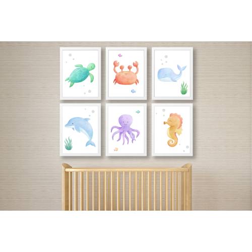 Set of Nautical Nursery Prints , Under the Sea Prints , Ocean Art , Nursery Wall Picture , New Baby Print , Watercolour Sea Prints