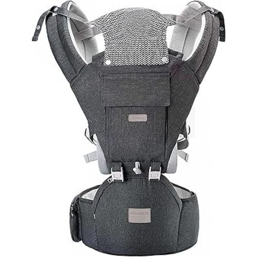 Baby Carrier, 6-in-1 Baby Carrier Newborn to Toddler with Hip Seat (Ergonomic M Position) for 0-36 Month/7-45lbs, Adjustable Size for Enhanced Lumbar Support, Perfect for On-The-go, Grey