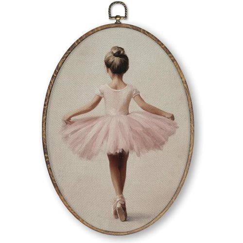Qskjre Vintage Ballerina Wall Art Decor, Ballet Girl Dancer Oval Framed Canvas Wall Artwork, Cute Baby Ballerina Girly Hanging Prints for Girls Nursery Room Decorations, 8.6x11.4 Inch