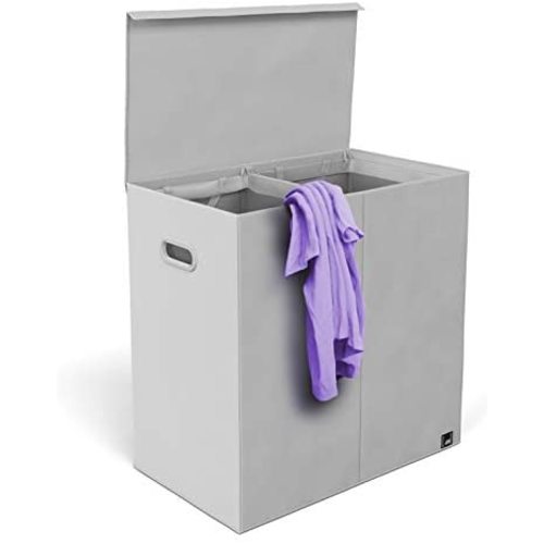 Mindspace Double Laundry Hamper with Lid and Removable Mesh Bags - Woven Canvas Laundry Basket Organization for Bathroom, Bedroom, Kids, Baby - Cool Gray, Oxford Collection