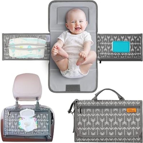 Kopi Baby Portable Diaper Changing Pad, Wipes Pocket, Modern Grey Arrows