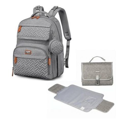 Babbleroo light gray changing pad and light gray travel diaper backpack