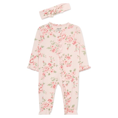 Roses Stretch Viscose Zip Footie & Headband Set (Nordstrom Exclusive)