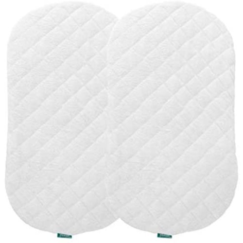 Bassinet Mattress Pad Cover（Improved Style）, Waterproof, Fit for Hourglass/Oval Bassinet Mattress, 2 Pack, Ultra Soft Bamboo Fleece Surface, Washer & Dryer, No Loosen and Pre-Shrinked