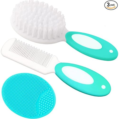 Baby Hair Brush, Cradle Cap Brush, Baby Hair Comb, Baby Hair Brush and Comb Set for Newborns & Toddlers, Baby Brush Soft Bristles, Ideal for Cradle Cap, Perfect Baby Registry Gift (Green)