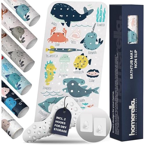 Bathtub Mat Non Slip Anti Mold for Kids 40x16 - homerella® Bath Mat for Tub, BPA Free, Incl. 2 Hooks, Washable Shower Mat Non Slip Anti Mold, Shower Mats for Inside Shower, EU Certified