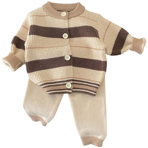 Utlike Baby Boys Outfits Sets Striped Knit Cardigan Coat Two Piece Set Soft Comfortable Warm Casual Winter Clothes Size 3 Months-6 Months Brown