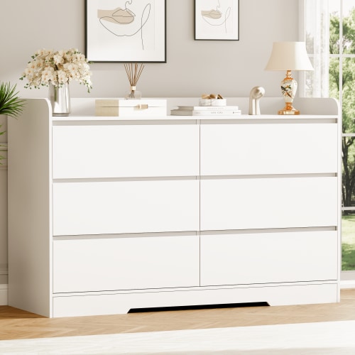 BEWISHOME 6 Drawer White Double Dresser for Bedroom, 47.2'' Chest of Drawer for Living Room