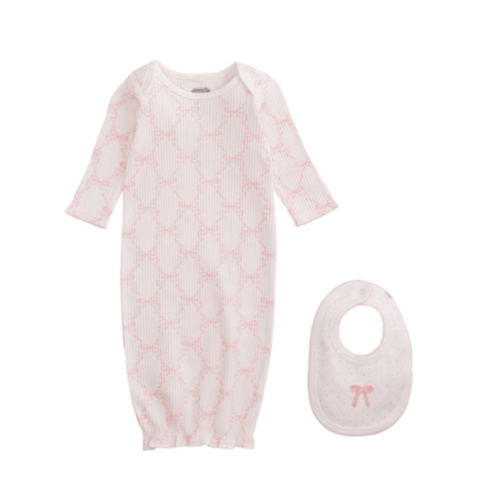Bow Print Gown and Bib Set for 0-3M | Mud Pie