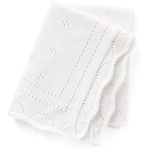 Baby Blanket 100% Luxury Cotton Knit Receiving Swaddle Cuddle Crib Blankets for Boy Girl Newborn Toddler White 40x30