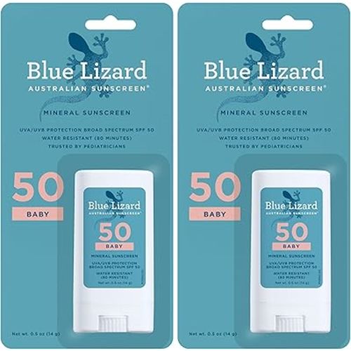 Blue Lizard BABY Mineral Sunscreen Stick with Zinc Oxide,SPF 50+,Water Resistant,UVA/UVB Protection - Easy to apply,Fragrance Free,.5 oz,(Pack of 2)