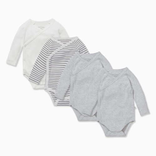 Long Sleeve Kimono Bodysuit 4 Pack White / Newborn