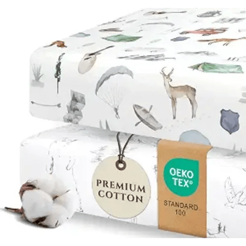 Pobi Baby Crib Sheets for Boys, Soft Cotton Blend, 2-Pack (Explore)