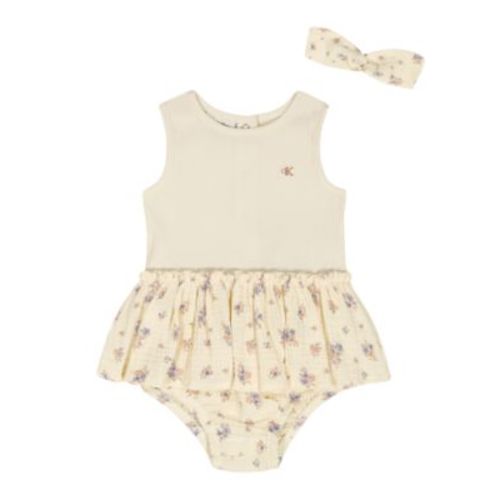 Baby Girls' Chunky Rib and Printed Cotton Sunsuit