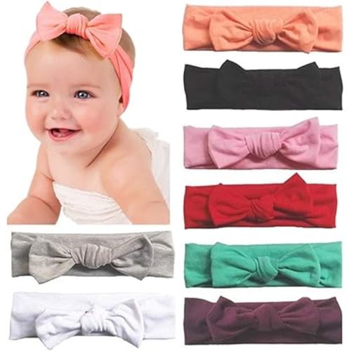 Toptim Baby Headbands Cotton Knotted, Girl's Rabbit Ear Hairbands for Newborn,Toddler 8-Pack (Multicoloured, one size)