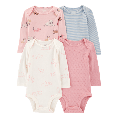 Baby Girl 4-Pack Long-Sleeve Multipack Bodysuits - Blue/Pink | Carter’s Oshkosh Canada