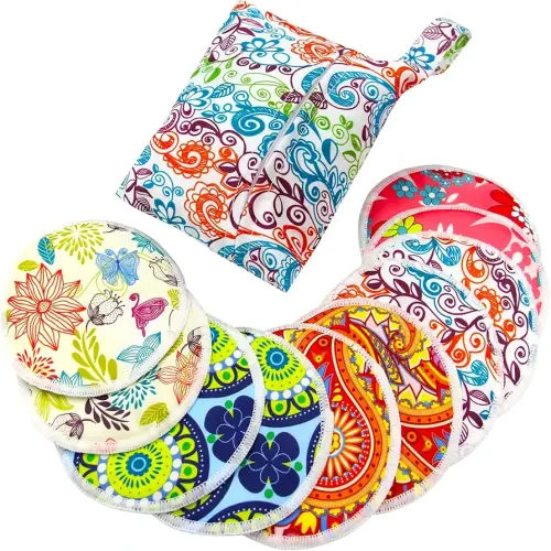 PINOWU Nursing Pads -10 Washable Pads + Wet Bag + Wash Bag, Breastfeeding Nipple Pads (Large 4.7")