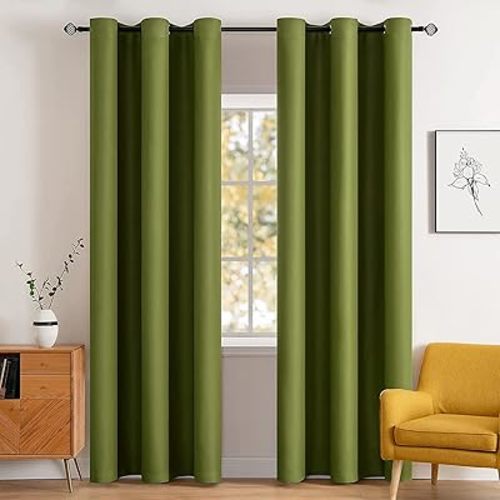 MIULEE Blackout Curtains Room Darkening Thermal Insulated Drapes Solid Window Treatment Set Grommet Top Light Blocking Curtain for Living Room/Bedroom 2 Panels 42x84 inch,Olive Green