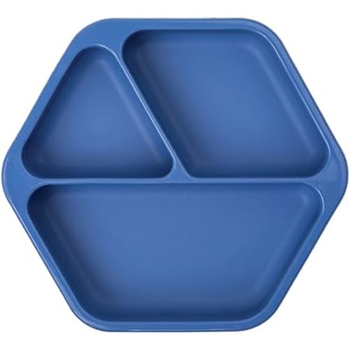 Tiny Twinkle Silicone Suction Baby Plate, Suction Grip Divided Dish for First Foods and Self-Feeding Toddlers, Baby Led Weaning Supplies for Independent Eating (Indigo Plate)