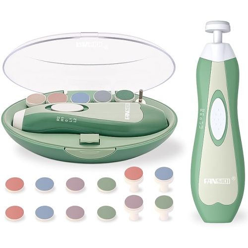 Fansidi Baby Nail Trimmer Electric – Limited Forest Serenity Green, Gentle Baby Nail File Electric| 10 Grinding Heads + 8 Replacement Pads| Quiet LED |Baby Nail Clippers for Newborn Infant Toddler