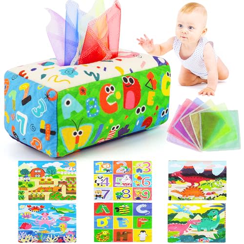 URMYWO Baby Tissue Box Toy - Montessori Baby Toys for 6-12 Months 1 Year Old Boy Girl - Soft Crinkle Sensory Toys for Infant Toddlers - Easter Basket Essentials Stuffers - Baby Boy Girl Gifts