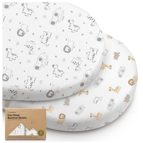 2-Pack Baby Bassinet Sheets Girl, Boy - 33x17 Viscose Derived from Bamboo Bedside Mattress Fitted Bassinet Sheets, Compatible with Halo Bassinest Swivel Sleeper, Baby Delight, Graco (KeaSafari)
