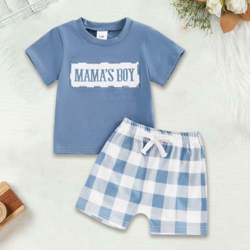 RTKFRFLM Toddler Boy Summer Shorts Set 2 Piece Baby Summer Clothes Daddys/Mamas Matching Outfit Short Sleeve Embroidery T Shirt Plaid Shorts Set Clothes Set Outfits,Size 6-9 Months